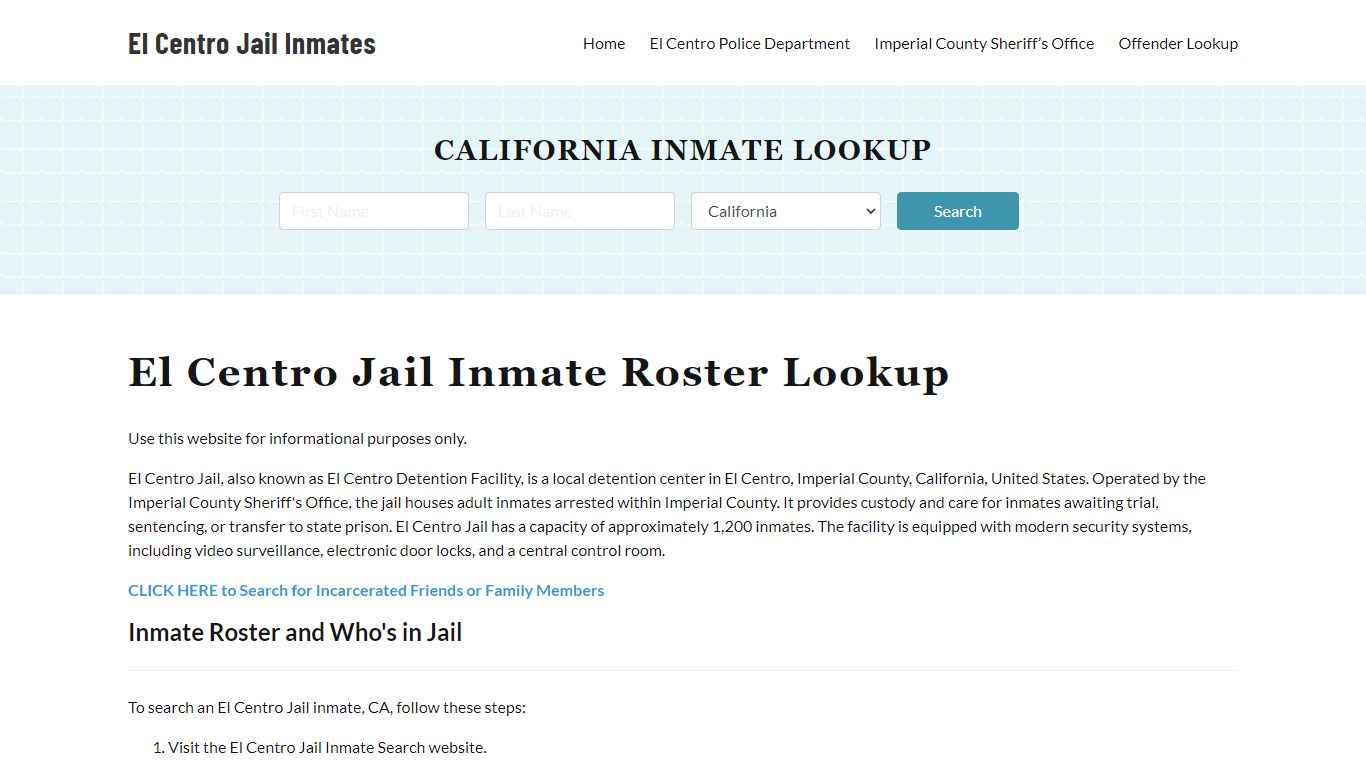 El Centro Jail Inmate Roster, Imperial County, CA, Offender Search